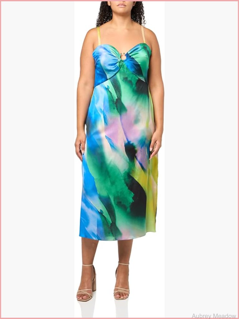 Midi Keyhole A-Line Slip Dress, Cap Sleeve, Zipper Closure